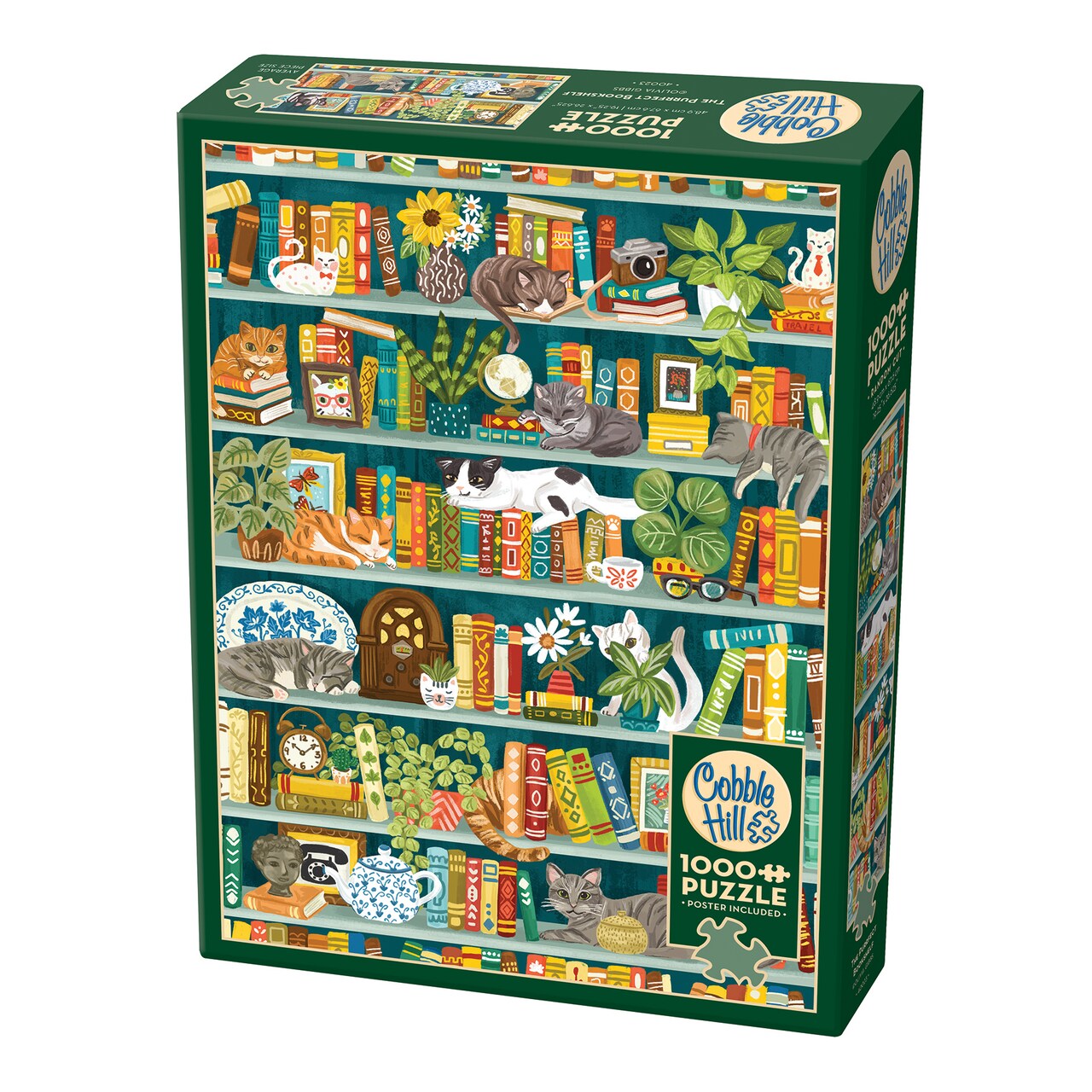 Cobble Hill 1000 Piece Puzzle: The Purrfect Bookshelf - Reference Poster Included, High Quality Jigsaw, Earth Friendly